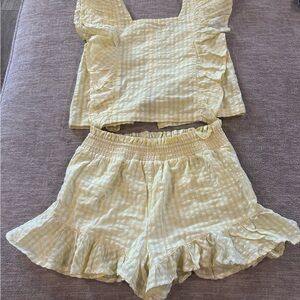 Jessica Simpson Girls Yellow Gingham 2Pc Ruffle Set Size 8/10